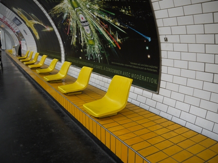 yellow seats on tiled base