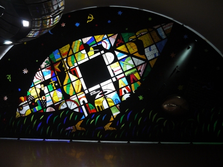 large stain-glass chicken
